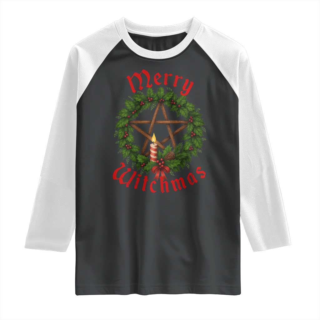 Nordic Christmas Raglan Shirt Merry Witchmas Pagan Yule Xmas Wreath - Wonder Print Shop