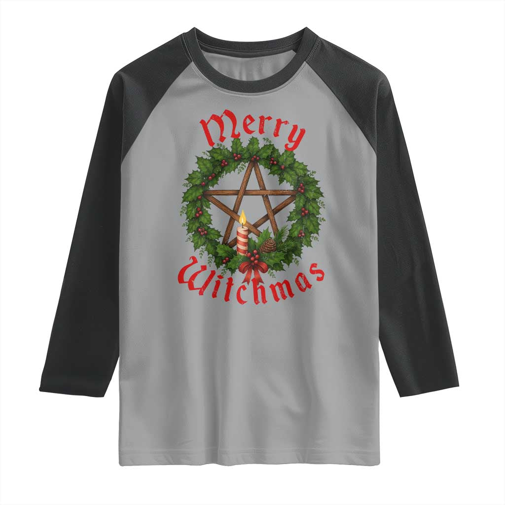 Nordic Christmas Raglan Shirt Merry Witchmas Pagan Yule Xmas Wreath - Wonder Print Shop