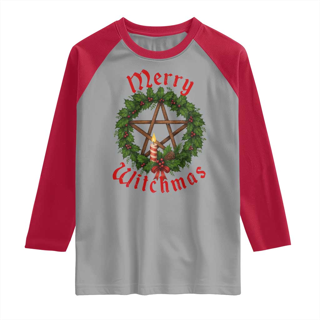 Nordic Christmas Raglan Shirt Merry Witchmas Pagan Yule Xmas Wreath - Wonder Print Shop