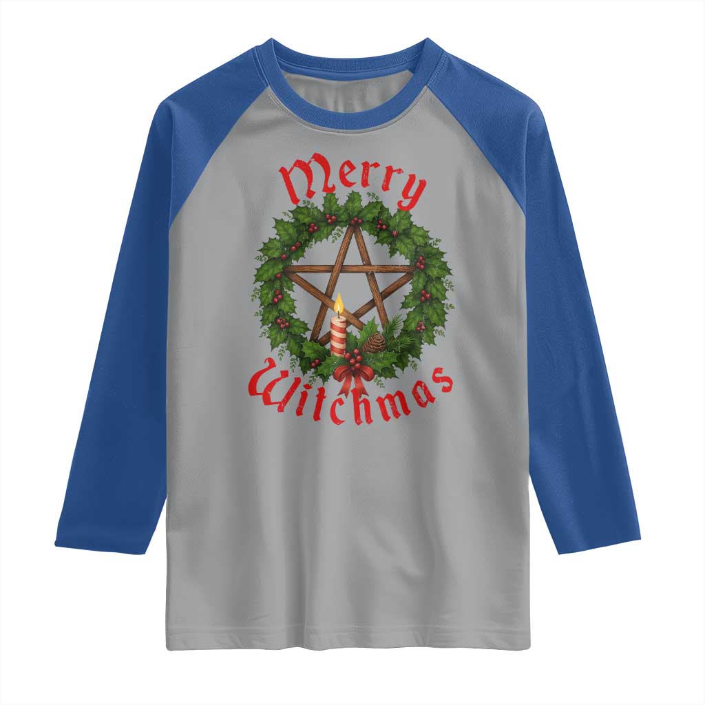Nordic Christmas Raglan Shirt Merry Witchmas Pagan Yule Xmas Wreath - Wonder Print Shop