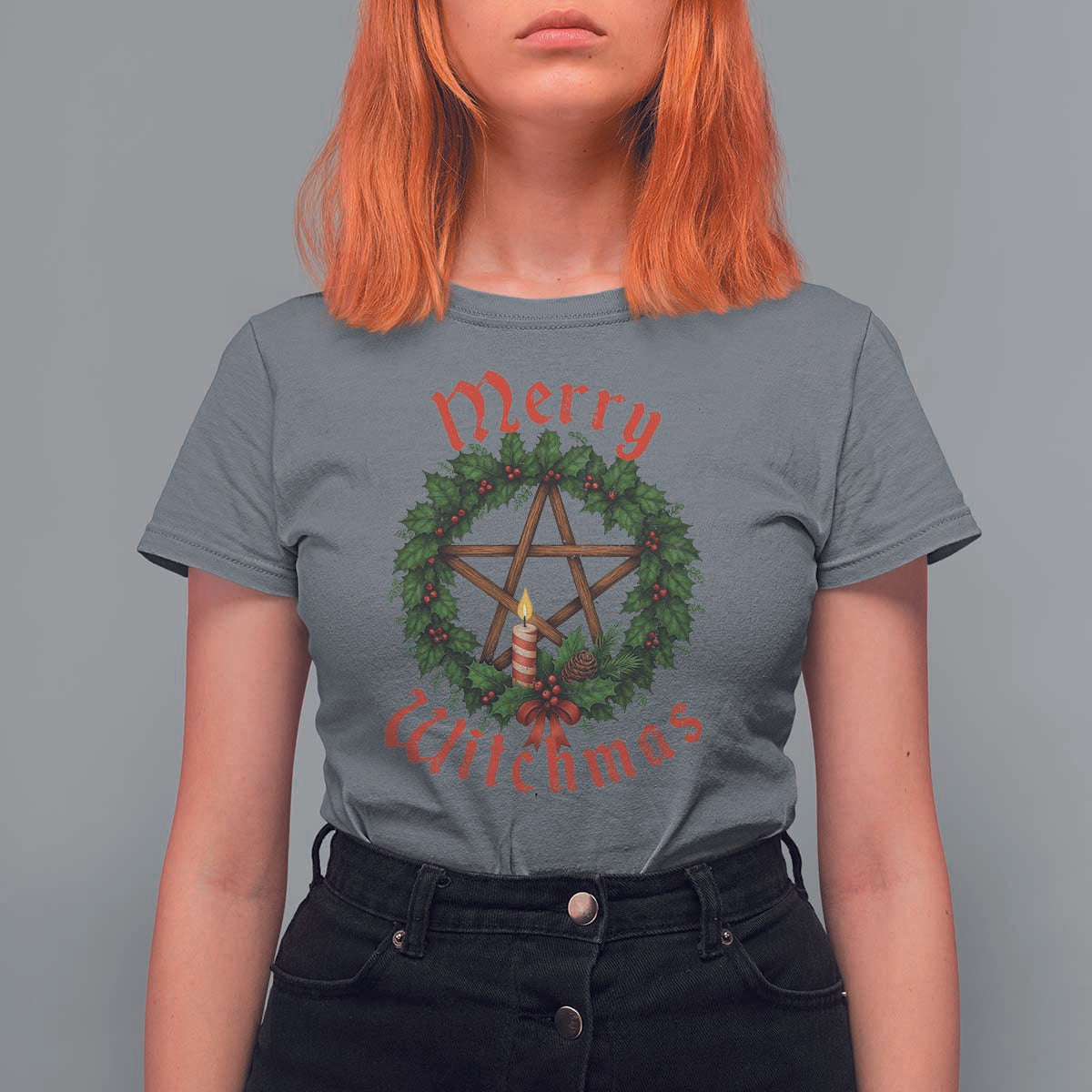 Nordic Christmas T Shirt For Women Merry Witchmas Pagan Yule Xmas Wreath - Wonder Print Shop