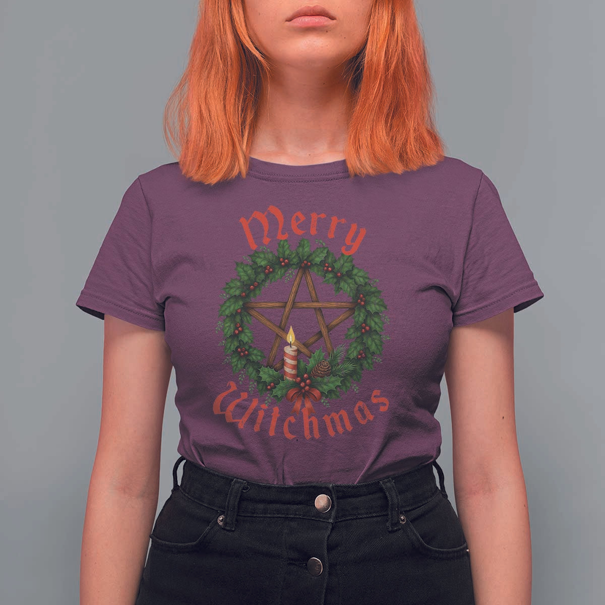 Nordic Christmas T Shirt For Women Merry Witchmas Pagan Yule Xmas Wreath - Wonder Print Shop