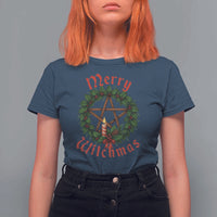 Nordic Christmas T Shirt For Women Merry Witchmas Pagan Yule Xmas Wreath - Wonder Print Shop