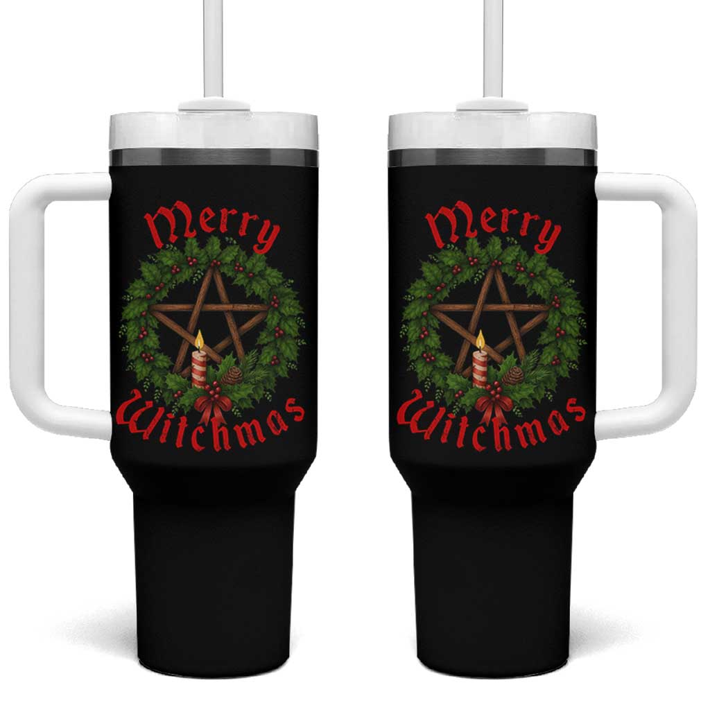 Nordic Christmas Tumbler With Handle Merry Witchmas Pagan Yule Xmas Wreath - Wonder Print Shop
