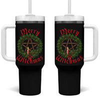 Nordic Christmas Tumbler With Handle Merry Witchmas Pagan Yule Xmas Wreath - Wonder Print Shop