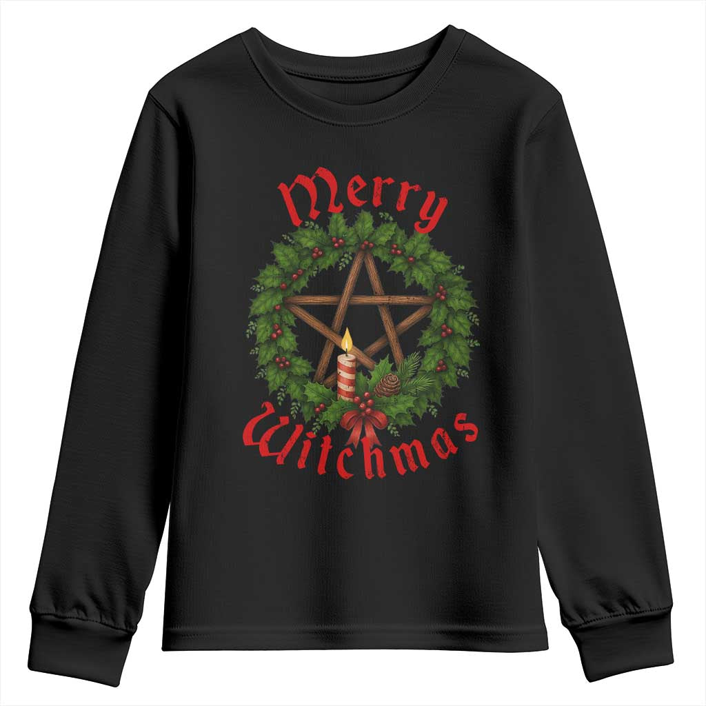 Nordic Christmas Youth Sweatshirt Merry Witchmas Pagan Yule Xmas Wreath - Wonder Print Shop