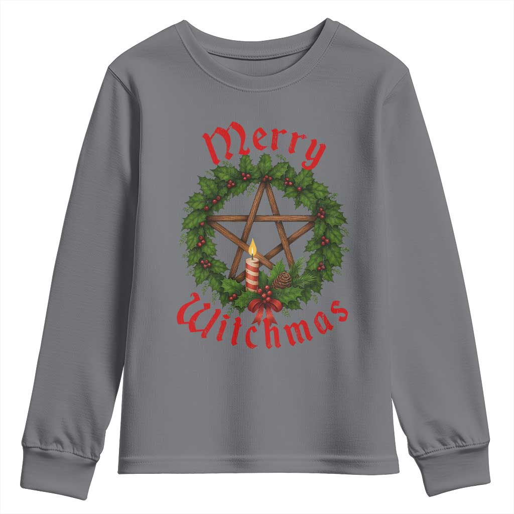 Nordic Christmas Youth Sweatshirt Merry Witchmas Pagan Yule Xmas Wreath - Wonder Print Shop
