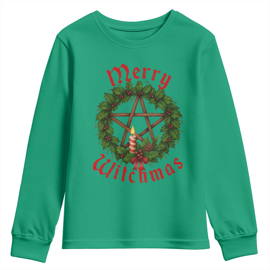 Nordic Christmas Youth Sweatshirt Merry Witchmas Pagan Yule Xmas Wreath - Wonder Print Shop