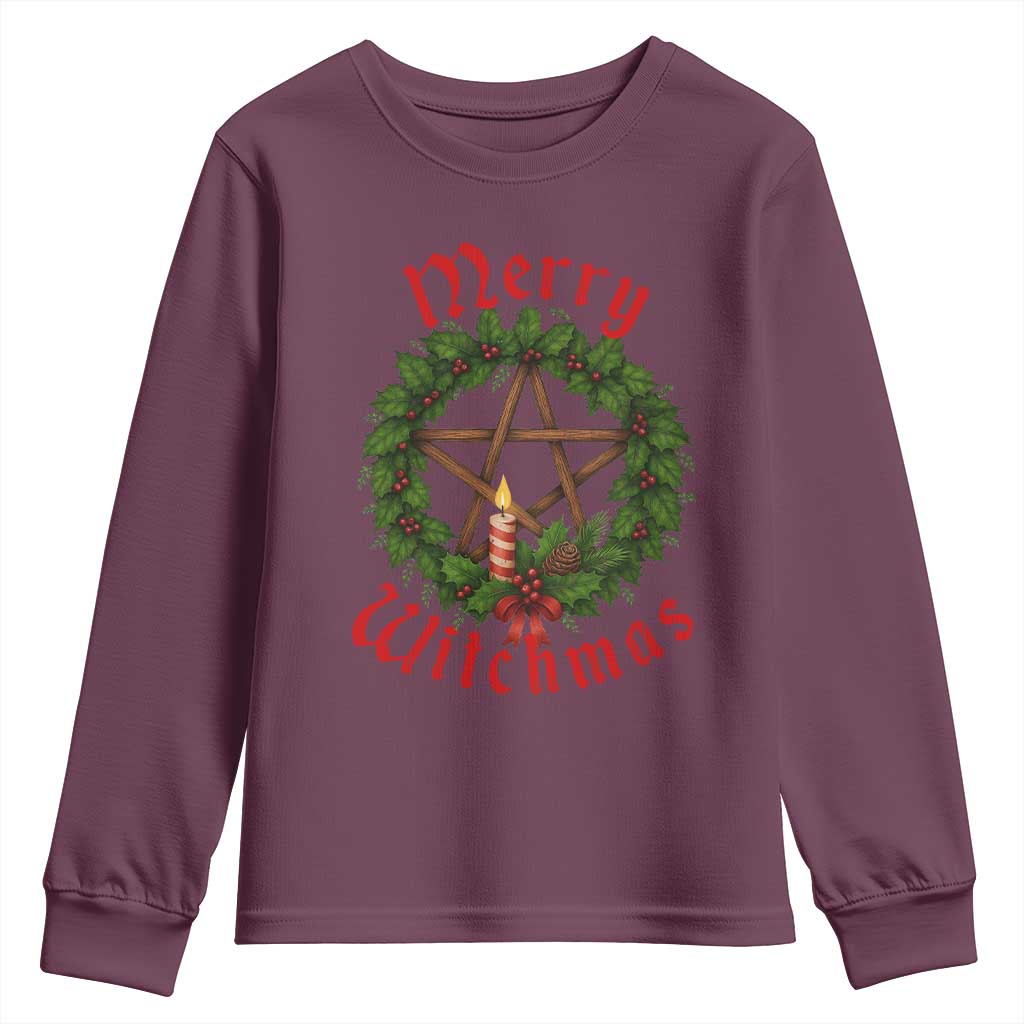 Nordic Christmas Youth Sweatshirt Merry Witchmas Pagan Yule Xmas Wreath - Wonder Print Shop