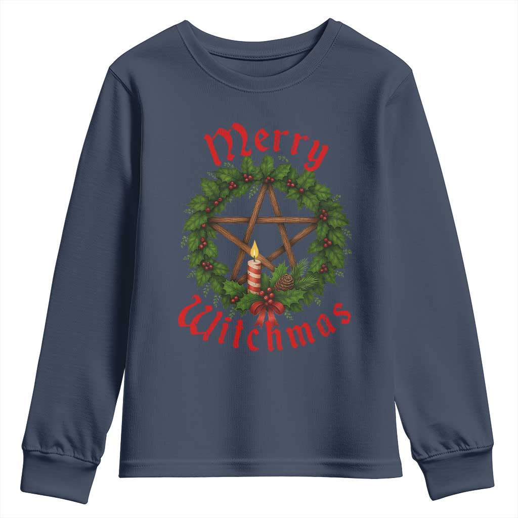 Nordic Christmas Youth Sweatshirt Merry Witchmas Pagan Yule Xmas Wreath - Wonder Print Shop