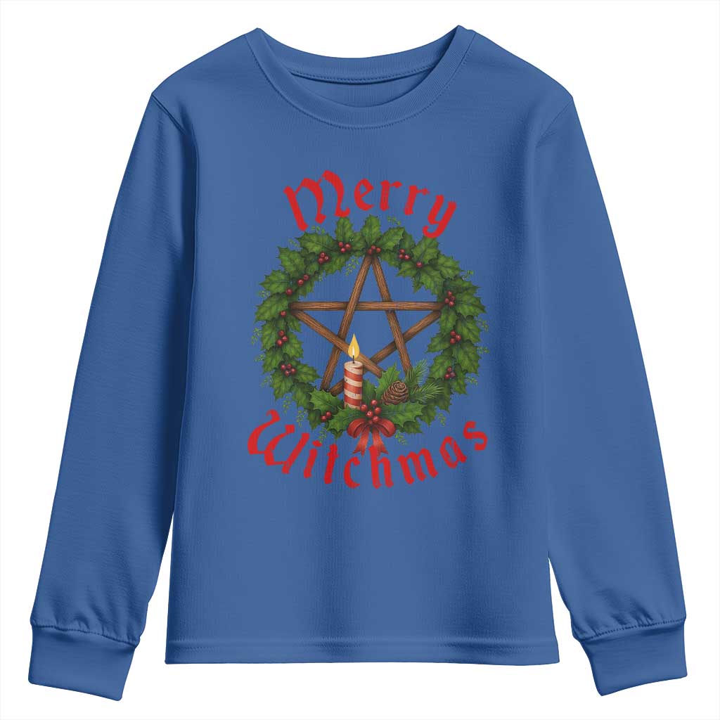 Nordic Christmas Youth Sweatshirt Merry Witchmas Pagan Yule Xmas Wreath - Wonder Print Shop