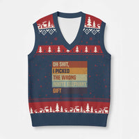 Oh Shit I Picked The Wrong White Elephant Gift V-Neck Knit Sweater Vest Funny Xmas Gift Exchange Game - Wonder Print Shop