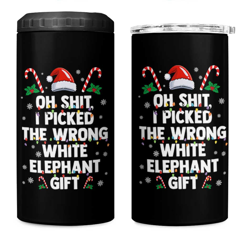 Funny Oh Shit I Picked The Wrong White Elephant Gift 4 in 1 Can Cooler Tumbler Christmas Gift Exchange Santa Hat - Wonder Print Shop