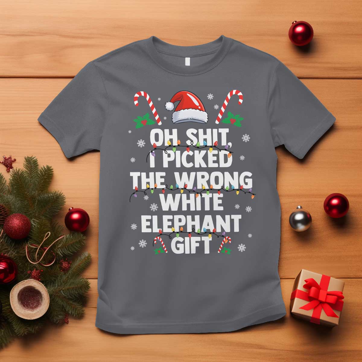 Funny Oh Shit I Picked The Wrong White Elephant Gift T Shirt Christmas Gift Exchange Santa Hat - Wonder Print Shop