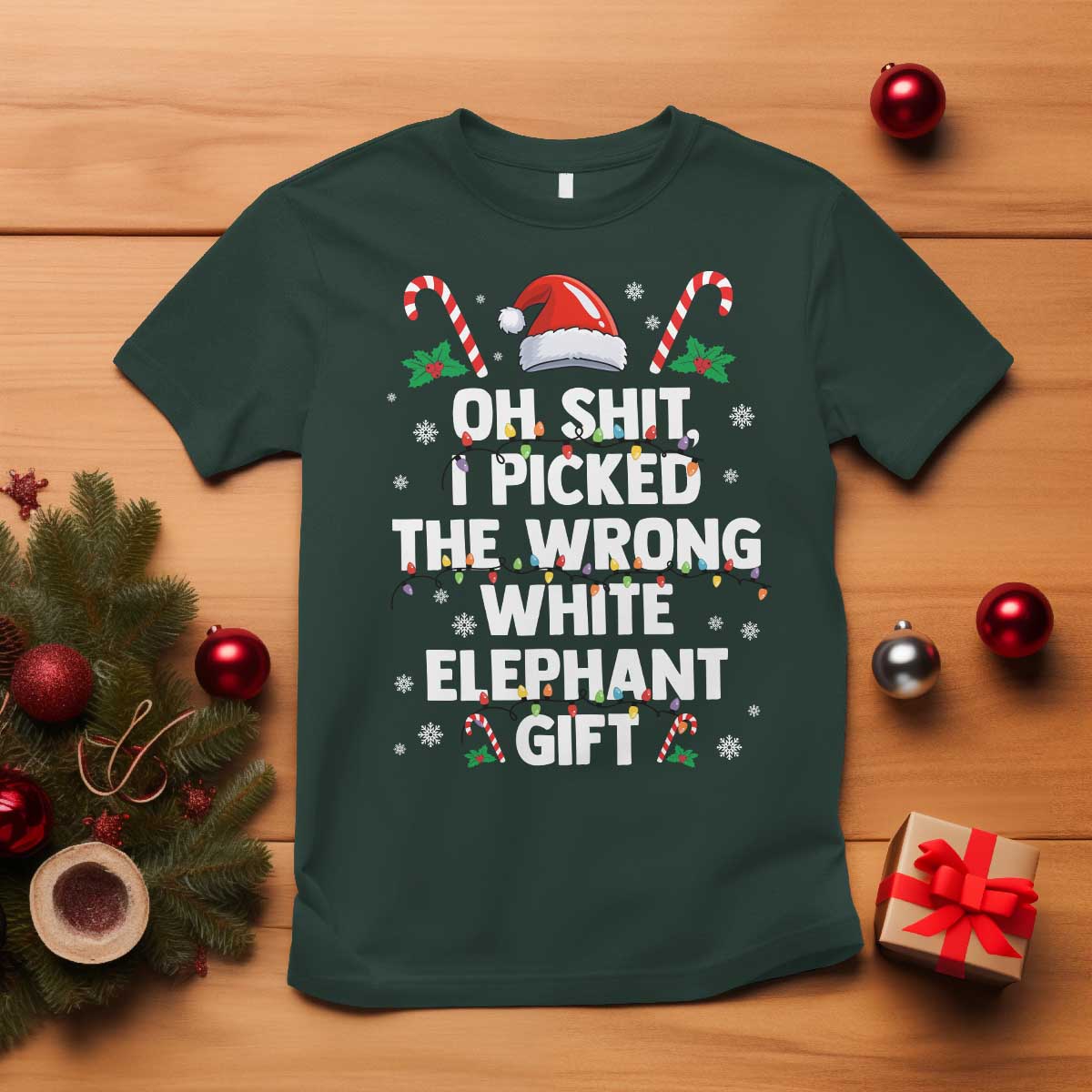 Funny Oh Shit I Picked The Wrong White Elephant Gift T Shirt Christmas Gift Exchange Santa Hat - Wonder Print Shop