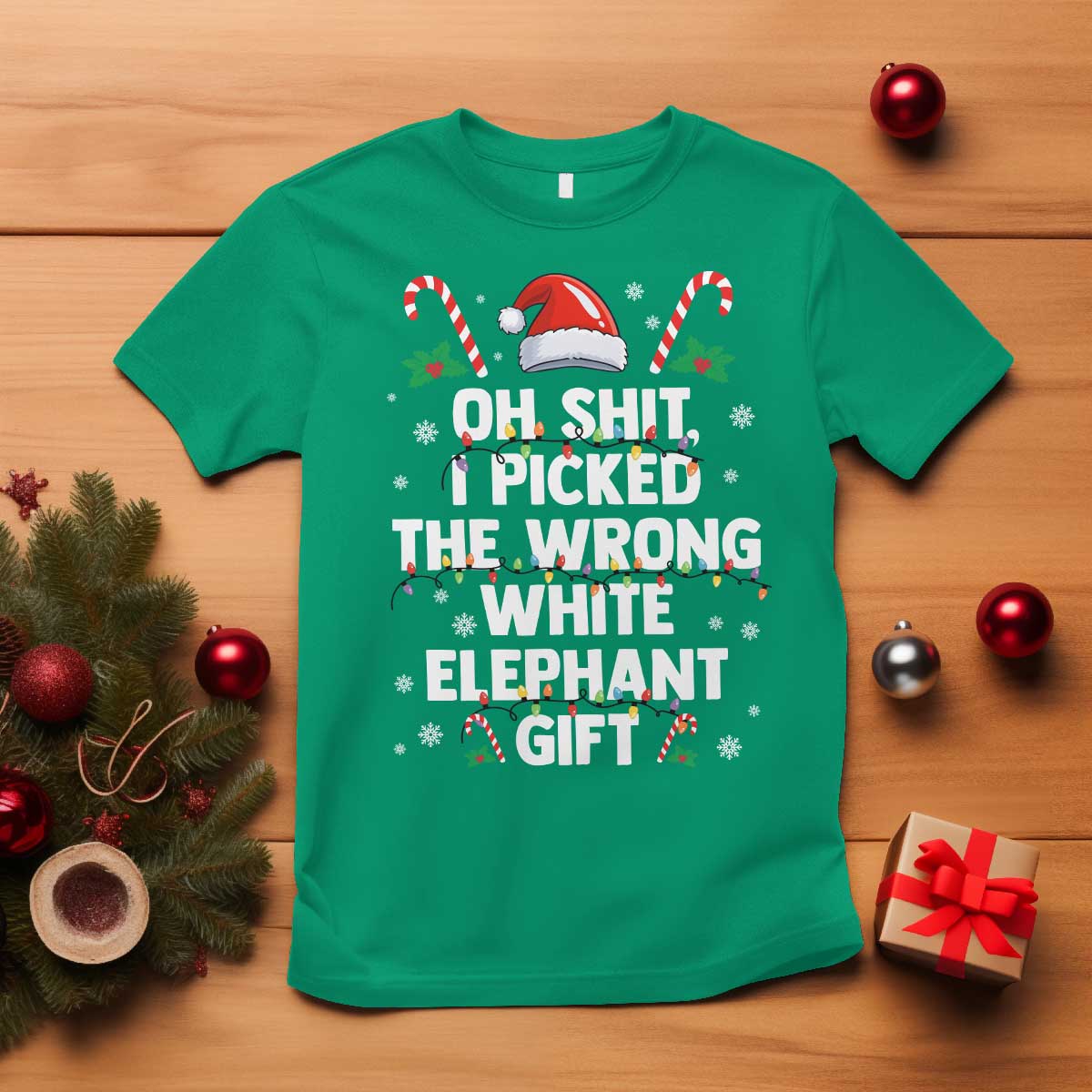 Funny Oh Shit I Picked The Wrong White Elephant Gift T Shirt Christmas Gift Exchange Santa Hat - Wonder Print Shop