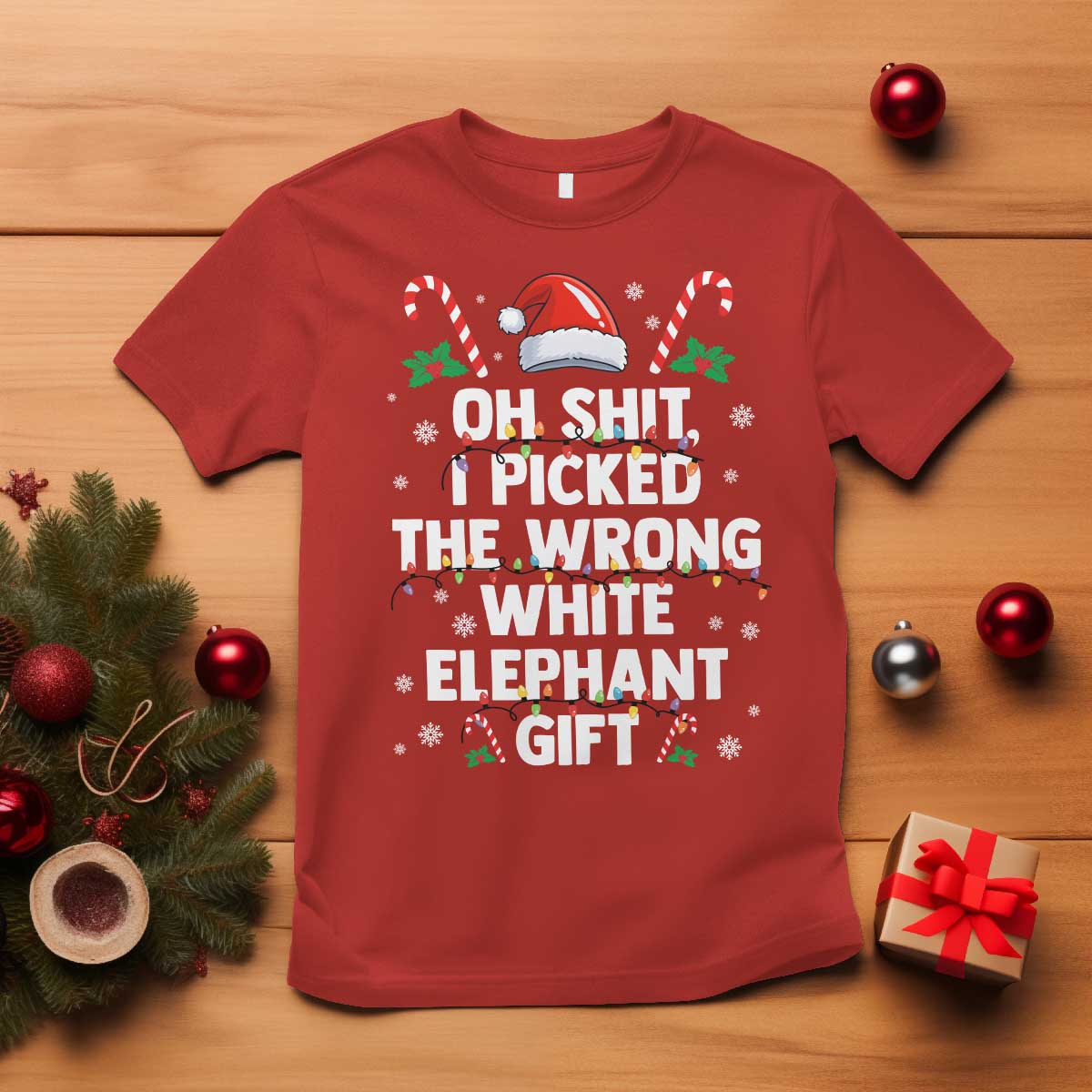 Funny Oh Shit I Picked The Wrong White Elephant Gift T Shirt Christmas Gift Exchange Santa Hat - Wonder Print Shop
