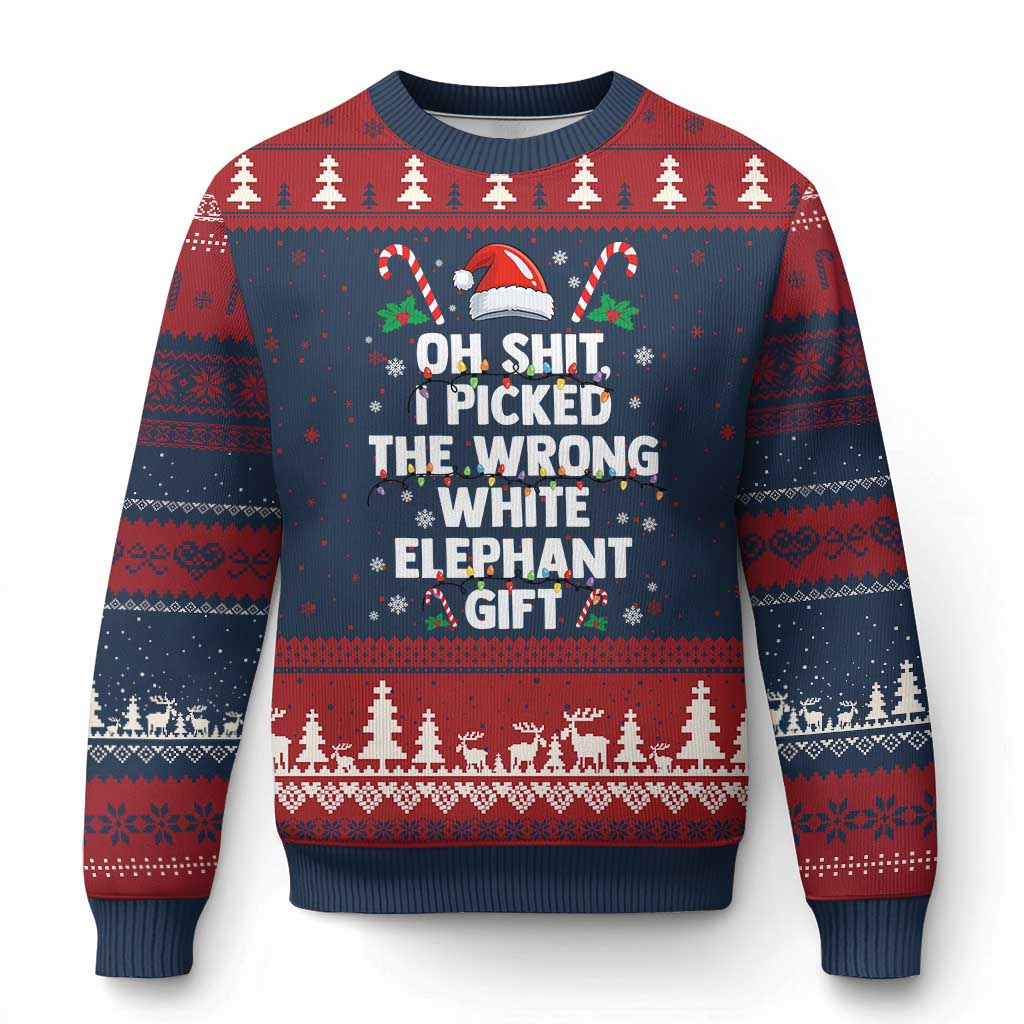 Funny Oh Shit I Picked The Wrong White Elephant Gift Ugly Christmas Sweater Xmas Gift Exchange Santa Hat - Wonder Print Shop