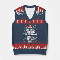 Funny Oh Shit I Picked The Wrong White Elephant Gift V-Neck Knit Sweater Vest Xmas Gift Exchange Santa Hat - Wonder Print Shop