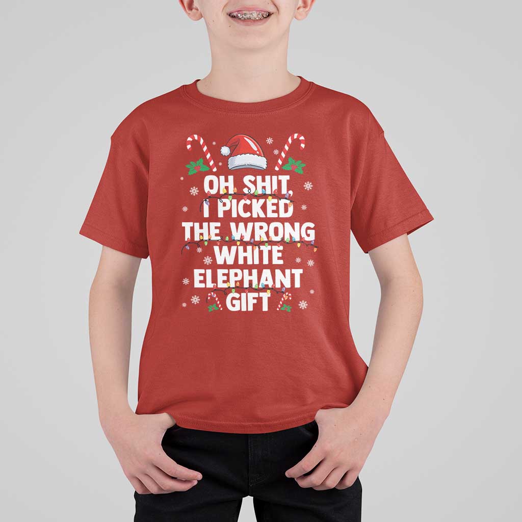 Funny Oh Shit I Picked The Wrong White Elephant Gift T Shirt For Kid Christmas Gift Exchange Santa Hat - Wonder Print Shop
