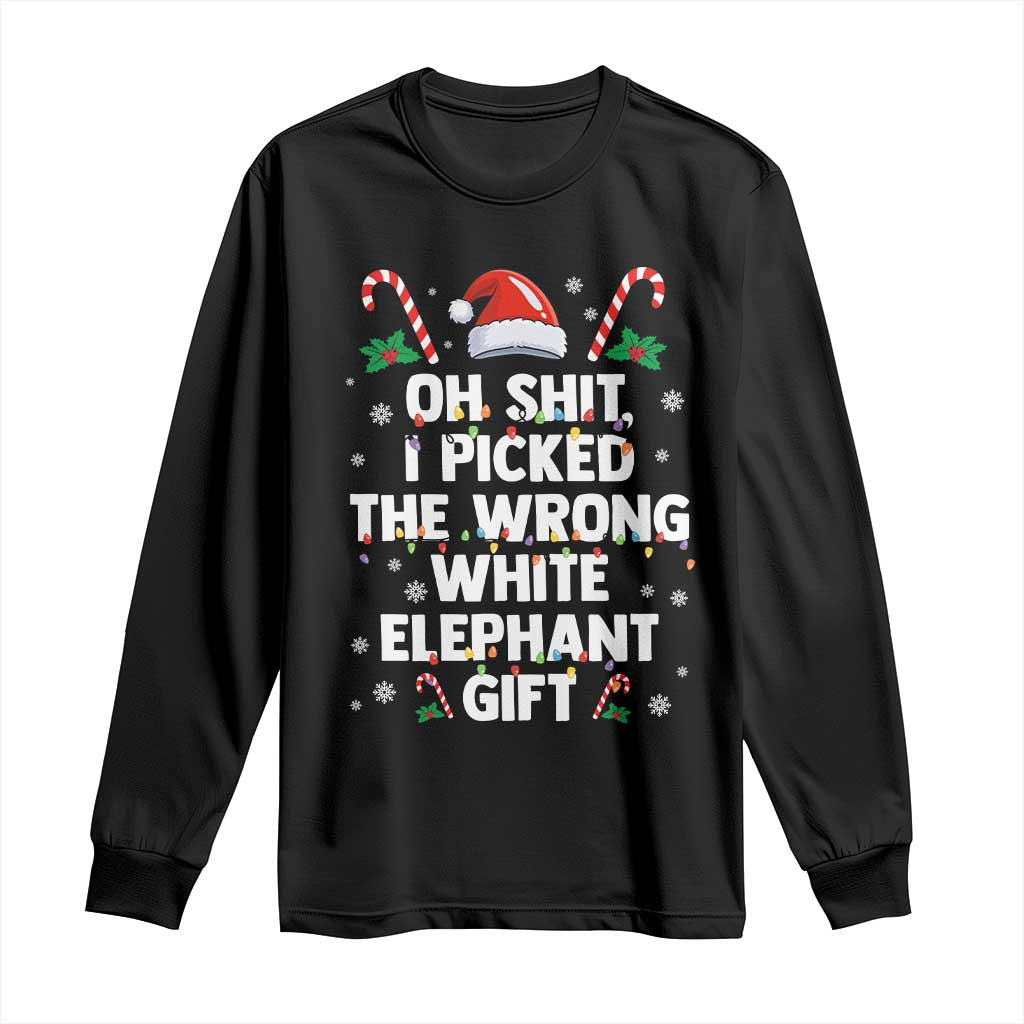 Funny Oh Shit I Picked The Wrong White Elephant Gift Long Sleeve Shirt Christmas Gift Exchange Santa Hat - Wonder Print Shop