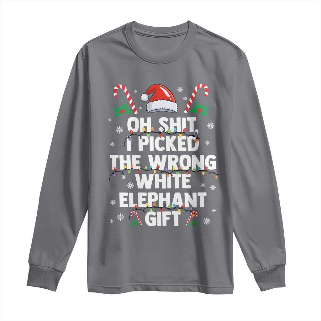 Funny Oh Shit I Picked The Wrong White Elephant Gift Long Sleeve Shirt Christmas Gift Exchange Santa Hat - Wonder Print Shop