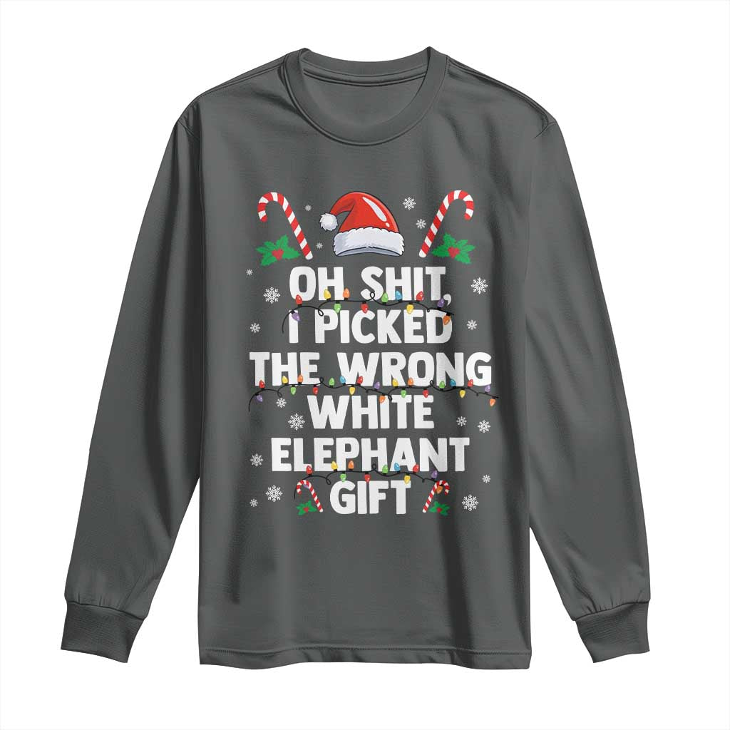 Funny Oh Shit I Picked The Wrong White Elephant Gift Long Sleeve Shirt Christmas Gift Exchange Santa Hat - Wonder Print Shop