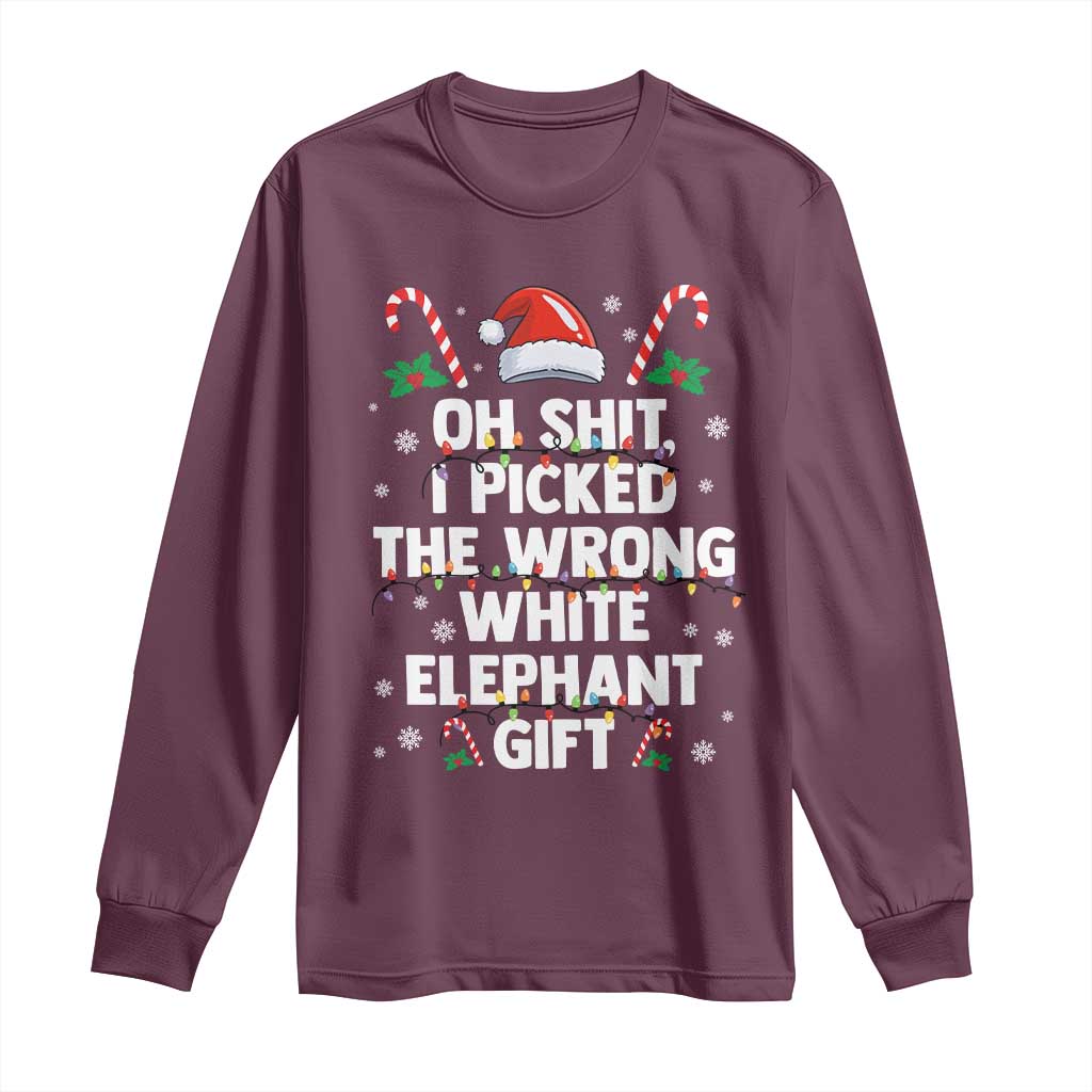 Funny Oh Shit I Picked The Wrong White Elephant Gift Long Sleeve Shirt Christmas Gift Exchange Santa Hat - Wonder Print Shop