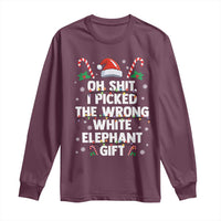 Funny Oh Shit I Picked The Wrong White Elephant Gift Long Sleeve Shirt Christmas Gift Exchange Santa Hat - Wonder Print Shop