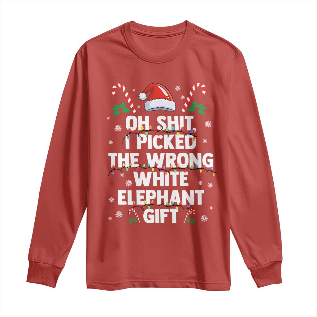 Funny Oh Shit I Picked The Wrong White Elephant Gift Long Sleeve Shirt Christmas Gift Exchange Santa Hat - Wonder Print Shop