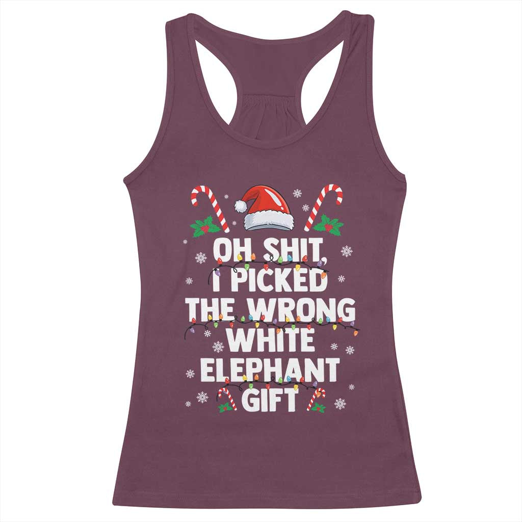 Funny Oh Shit I Picked The Wrong White Elephant Gift Racerback Tank Top Christmas Gift Exchange Santa Hat - Wonder Print Shop