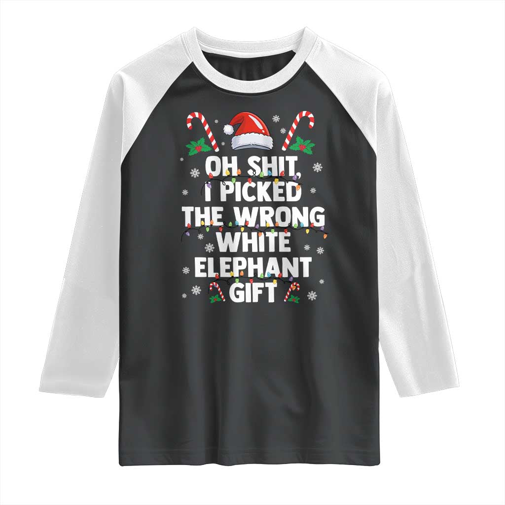 Funny Oh Shit I Picked The Wrong White Elephant Gift Raglan Shirt Christmas Gift Exchange Santa Hat - Wonder Print Shop