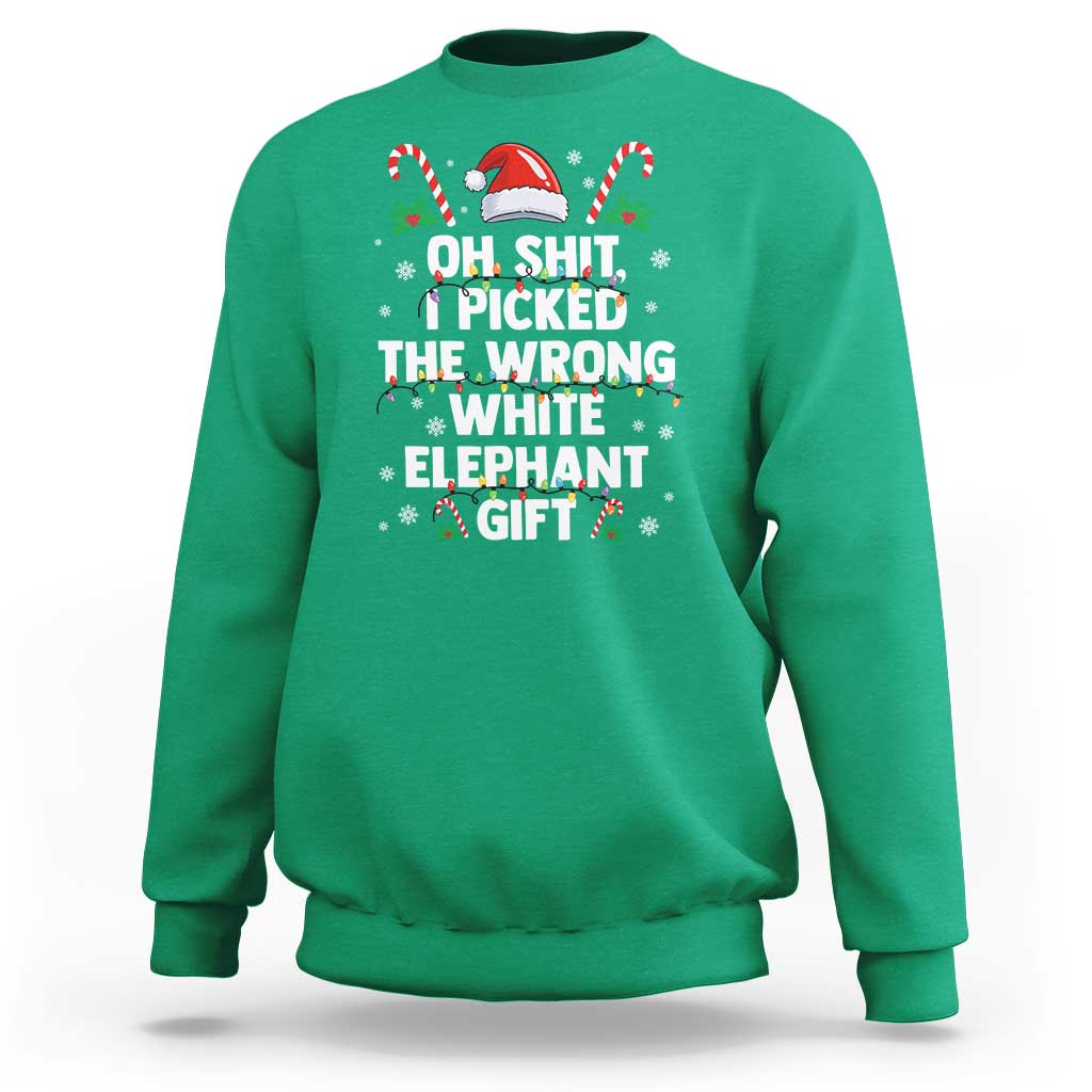 Funny Oh Shit I Picked The Wrong White Elephant Gift Sweatshirt Christmas Gift Exchange Santa Hat - Wonder Print Shop