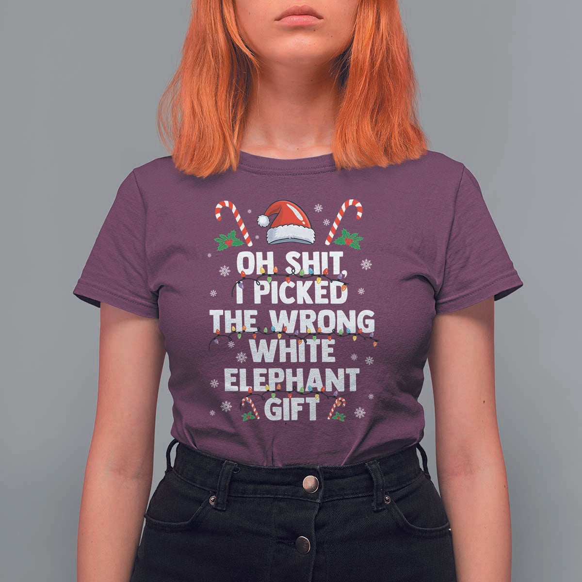 Funny Oh Shit I Picked The Wrong White Elephant Gift T Shirt For Women Christmas Gift Exchange Santa Hat - Wonder Print Shop