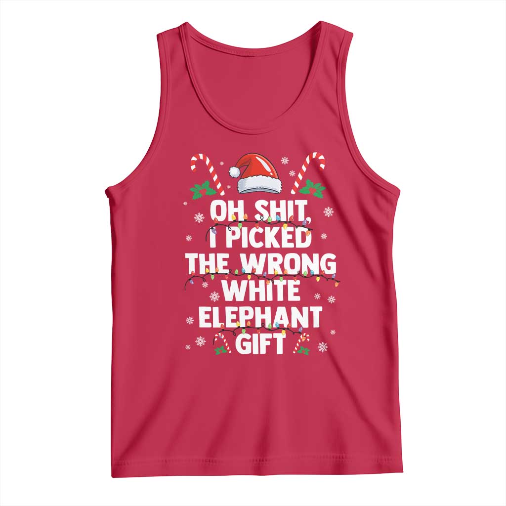 Funny Oh Shit I Picked The Wrong White Elephant Gift Tank Top Christmas Gift Exchange Santa Hat - Wonder Print Shop