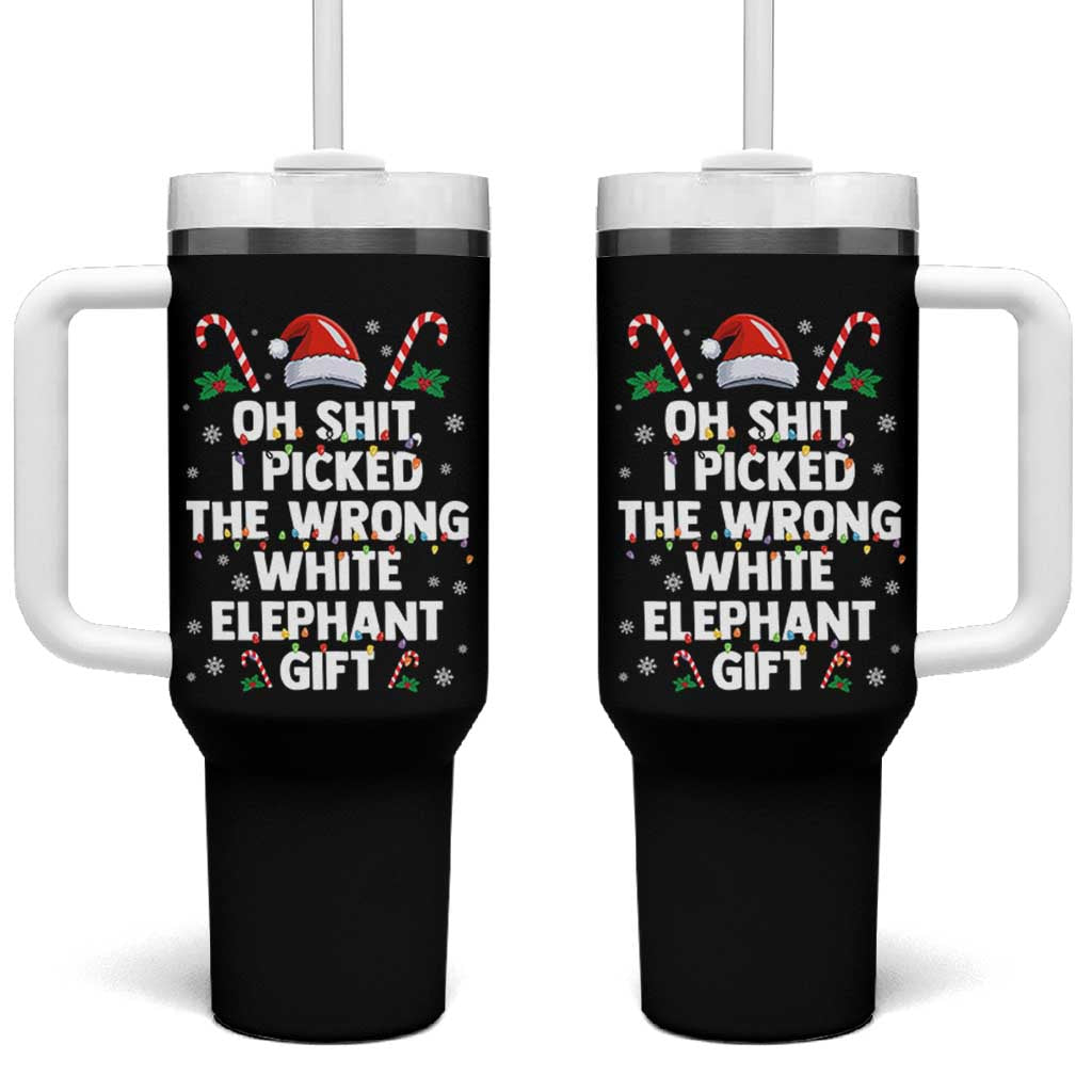 Funny Oh Shit I Picked The Wrong White Elephant Gift Tumbler With Handle Christmas Gift Exchange Santa Hat - Wonder Print Shop