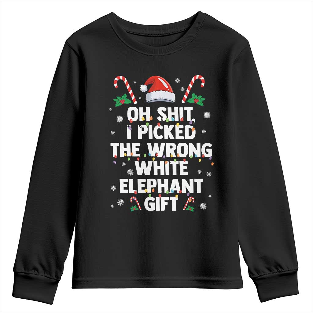 Funny Oh Shit I Picked The Wrong White Elephant Gift Youth Sweatshirt Christmas Gift Exchange Santa Hat - Wonder Print Shop
