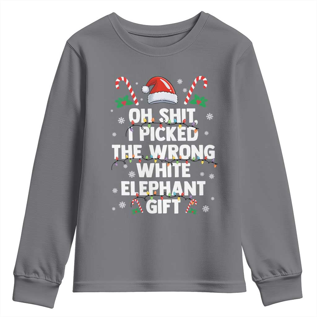 Funny Oh Shit I Picked The Wrong White Elephant Gift Youth Sweatshirt Christmas Gift Exchange Santa Hat - Wonder Print Shop