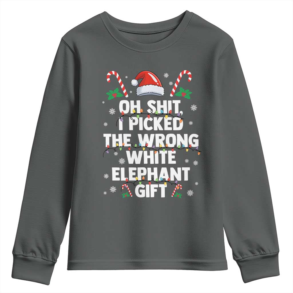 Funny Oh Shit I Picked The Wrong White Elephant Gift Youth Sweatshirt Christmas Gift Exchange Santa Hat - Wonder Print Shop
