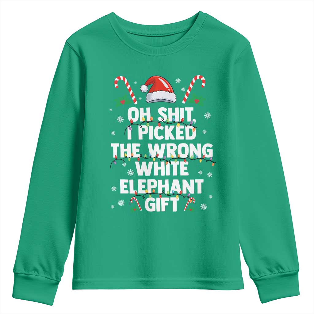 Funny Oh Shit I Picked The Wrong White Elephant Gift Youth Sweatshirt Christmas Gift Exchange Santa Hat - Wonder Print Shop