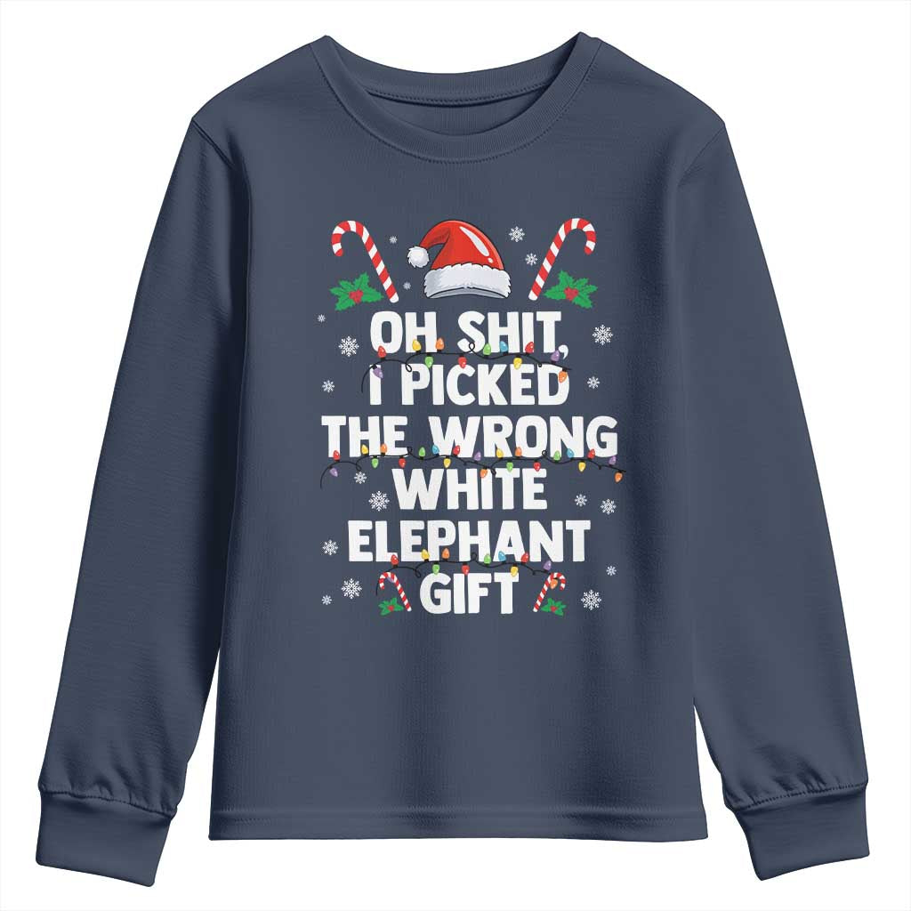 Funny Oh Shit I Picked The Wrong White Elephant Gift Youth Sweatshirt Christmas Gift Exchange Santa Hat - Wonder Print Shop