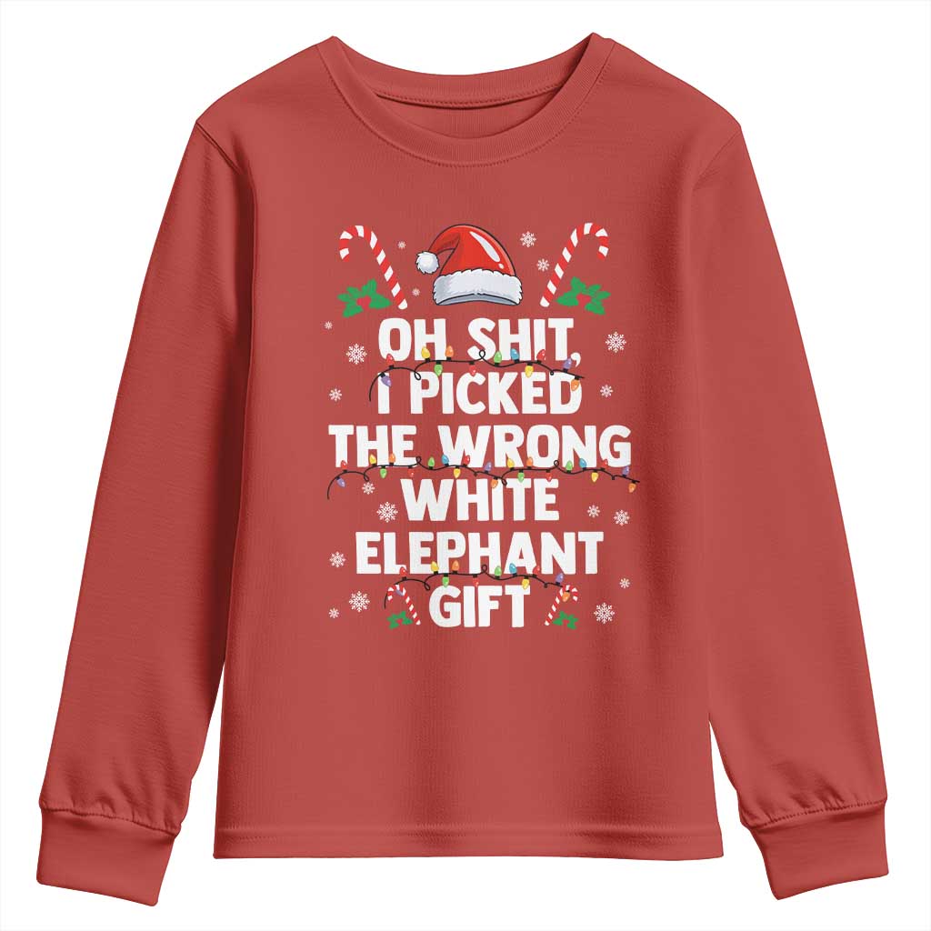 Funny Oh Shit I Picked The Wrong White Elephant Gift Youth Sweatshirt Christmas Gift Exchange Santa Hat - Wonder Print Shop