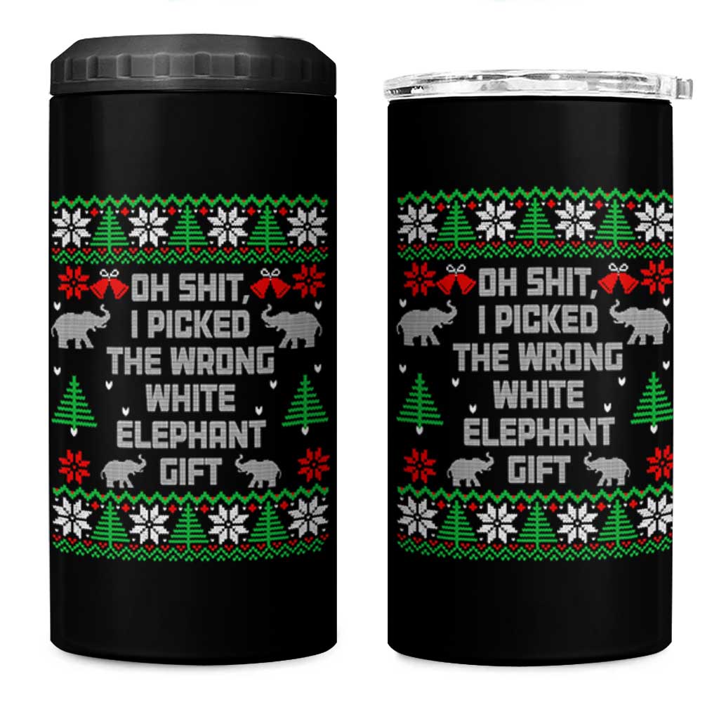 Funny Oh Shit I Picked The Wrong White Elephant Gift 4 in 1 Can Cooler Tumbler Christmas Gift Exchange - Wonder Print Shop