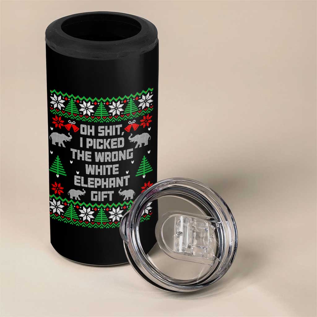 Funny Oh Shit I Picked The Wrong White Elephant Gift 4 in 1 Can Cooler Tumbler Christmas Gift Exchange - Wonder Print Shop