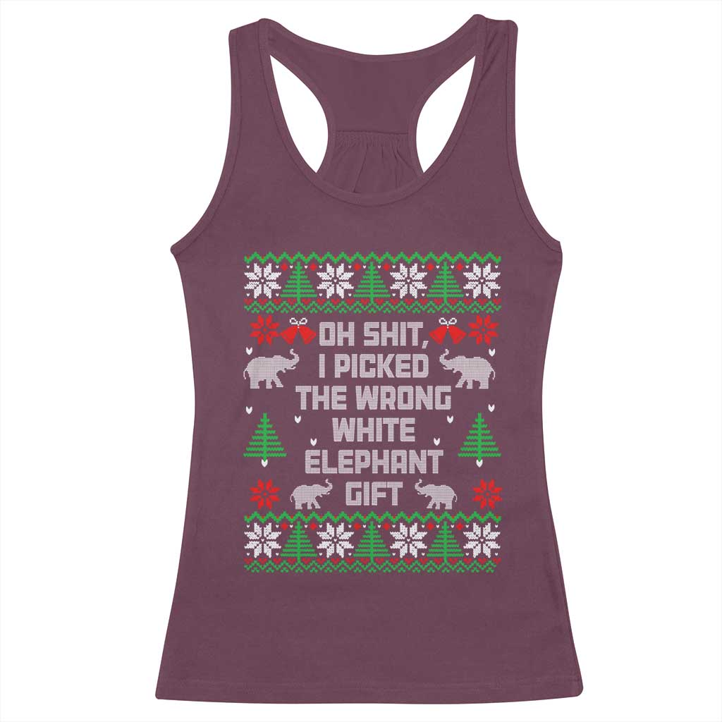 Funny Oh Shit I Picked The Wrong White Elephant Gift Racerback Tank Top Christmas Gift Exchange - Wonder Print Shop
