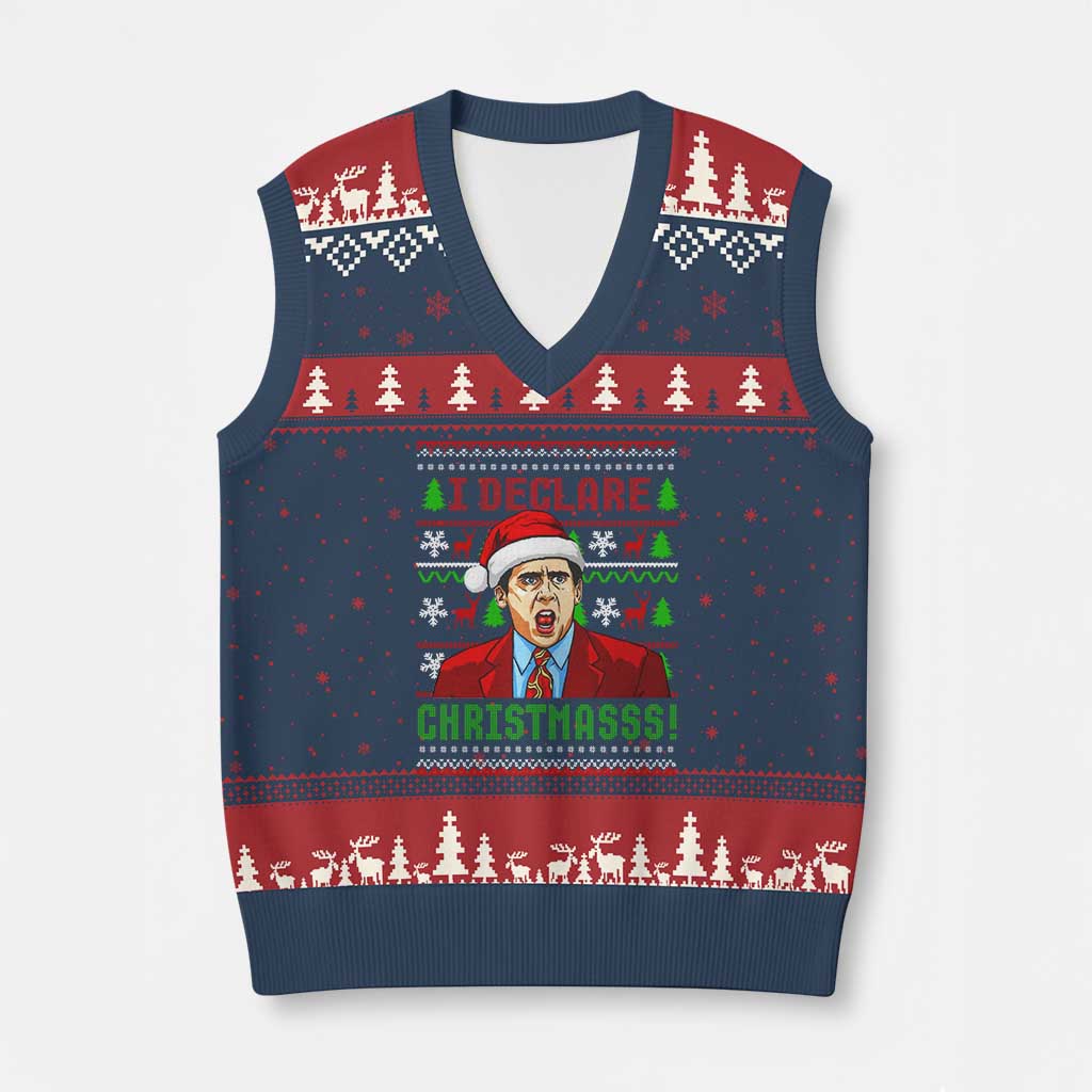 Funny I Declare Xmas V-Neck Knit Sweater Vest Funny Xmas Office Holiday Meme - Wonder Print Shop