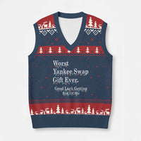 Worst Yankee Swap Gift Ever Good Luck Getting Rid Of Me V-Neck Knit Sweater Vest Xmas Gift Exchange - Wonder Print Shop