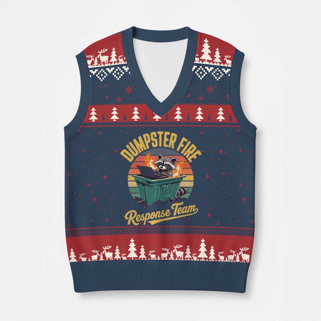 Funny Dumpster Fire Response Team V-Neck Knit Sweater Vest Work Humor - Wonder Print Shop