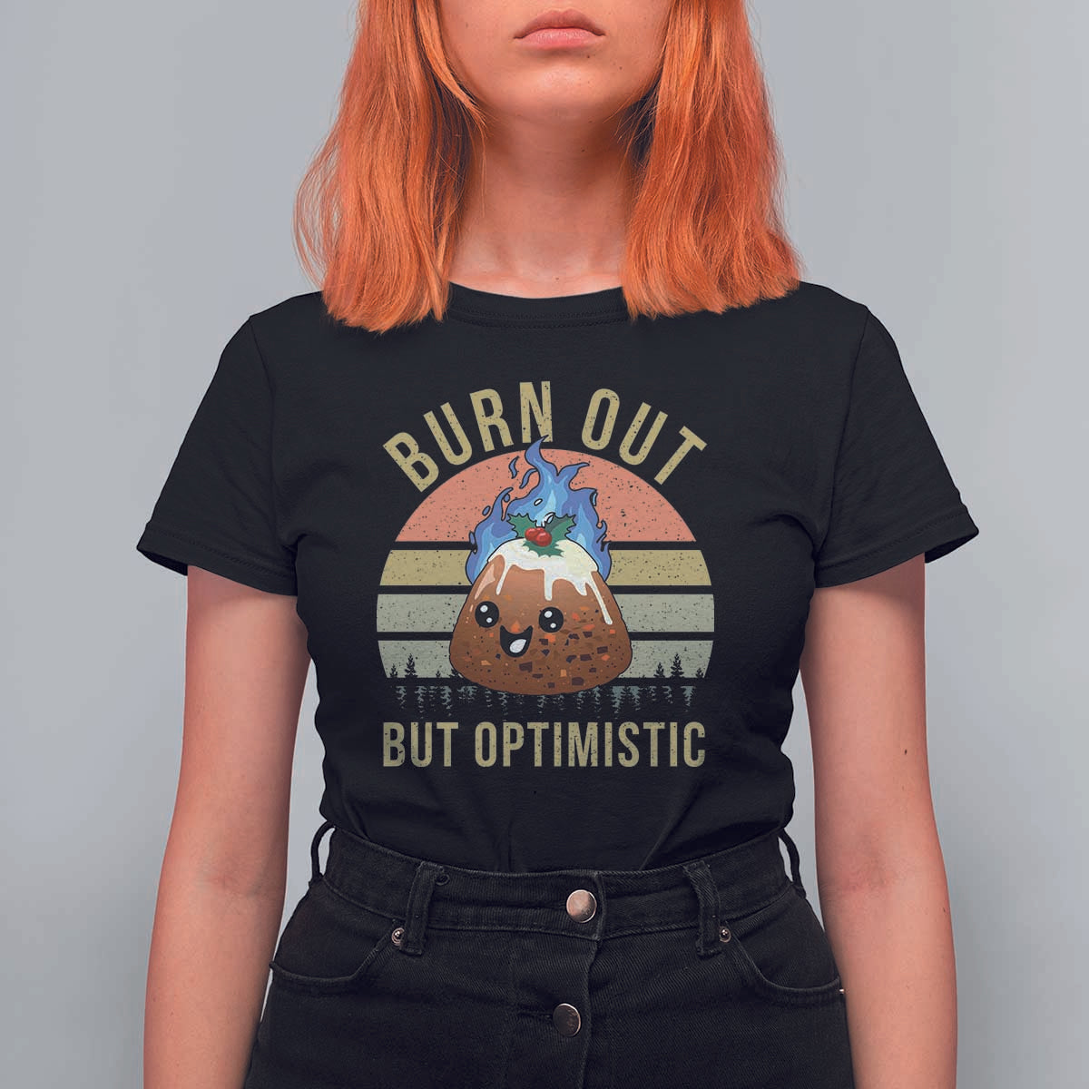 Funny Christmas Pudding T Shirt For Women Burn Out But Optimistic Blue Flame - Wonder Print Shop