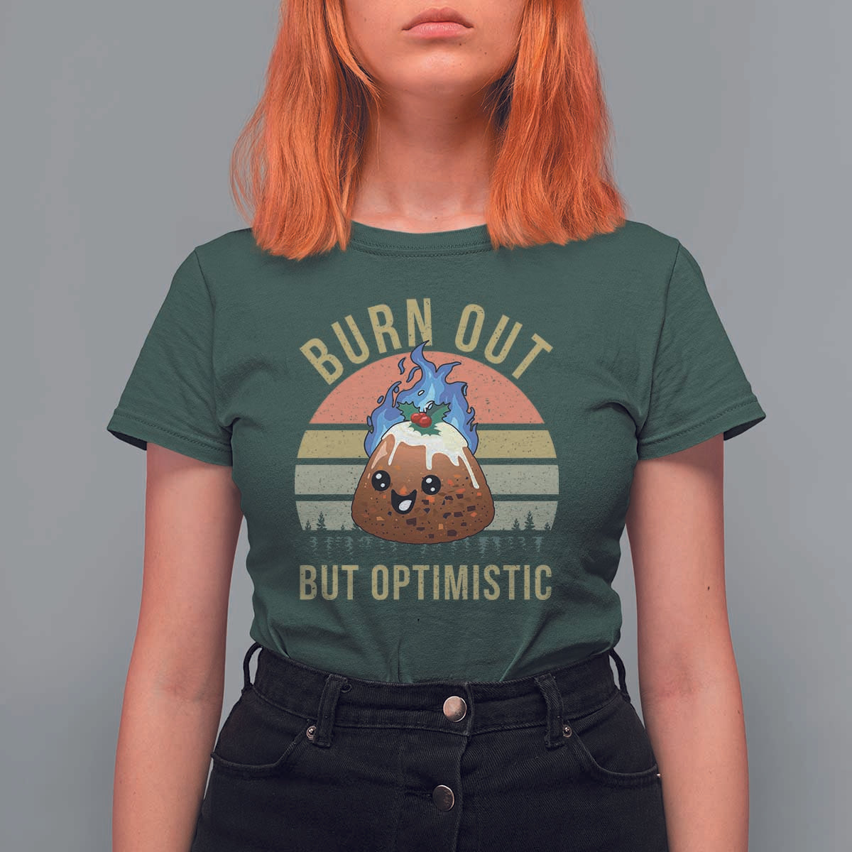 Funny Christmas Pudding T Shirt For Women Burn Out But Optimistic Blue Flame - Wonder Print Shop